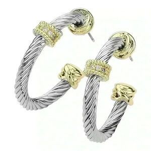 Classic Two Tone Cable Hoop Earrings